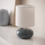 Scandinavische blauw keramiek tafellamp stoffen kap E14 fitting warme sfeerlicht