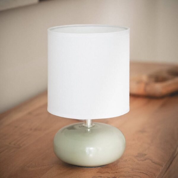 Scandinavische groene keramiek tafellamp stoffen kap E14 fitting gezellig licht