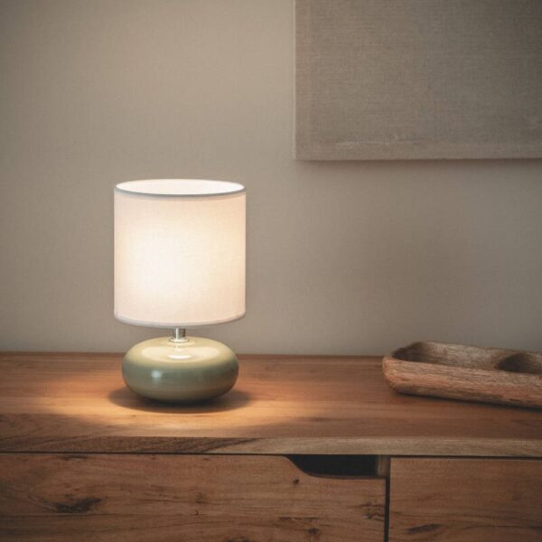 Scandinavische tafellamp van keramiek - met stoffen kap - E14 - groen - Afbeelding 2