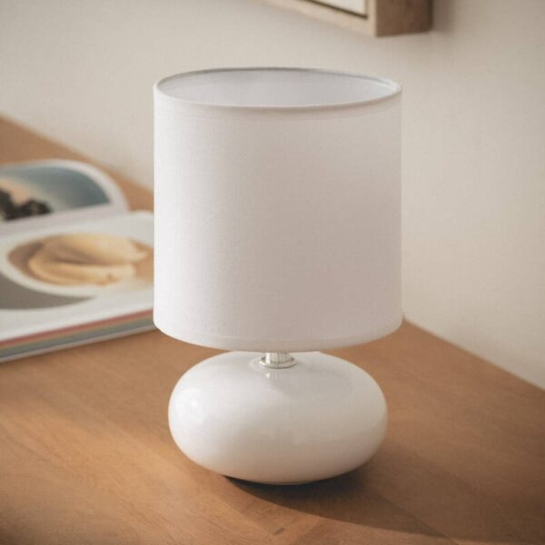 Scandinavische witte keramiek tafellamp stoffen kap E14 fitting gezellig licht