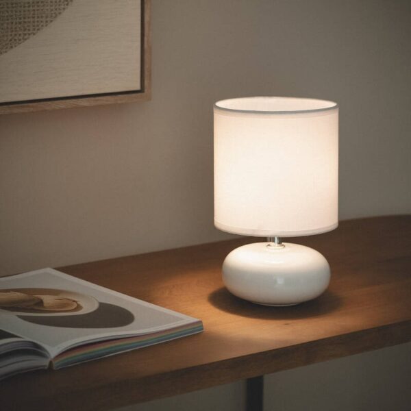 Scandinavische tafellamp van keramiek - met stoffen kap - E14 - wit - Afbeelding 2