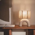 Tafellamp keramiek en touw - E27 fitting - boogvormig - beige - Afbeelding 3