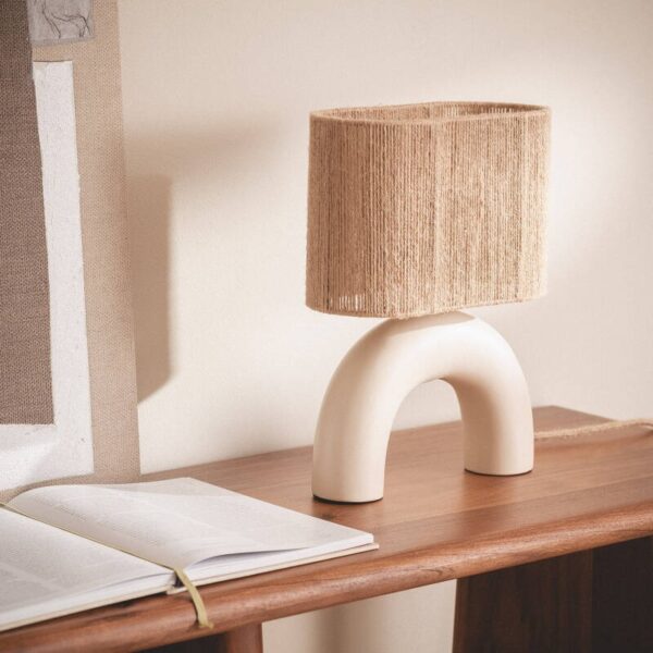 Tafellamp keramiek en touw - E27 fitting - boogvormig - beige - Afbeelding 5