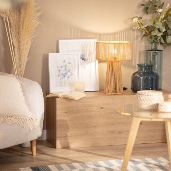 Boho tafellamp - E27 - gevlochten papier - 41 cm hoog - natuurlijk - Afbeelding 4