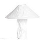 witte papieren tafellamp met brede kap en uniek design