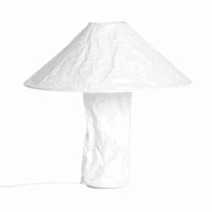 witte papieren tafellamp met brede kap en uniek design
