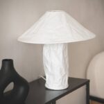 Design tafellamp papier - brede kap - E27 - 39 cm hoog - wit - Afbeelding 2