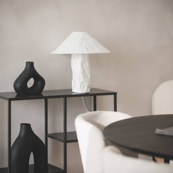 Design tafellamp papier - brede kap - E27 - 39 cm hoog - wit - Afbeelding 4