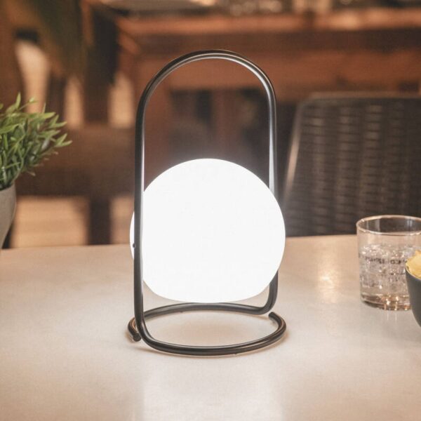 Draagbare tafellamp oplaadbaar - LED - bolvorm - 30 cm hoog - zwart - Afbeelding 2