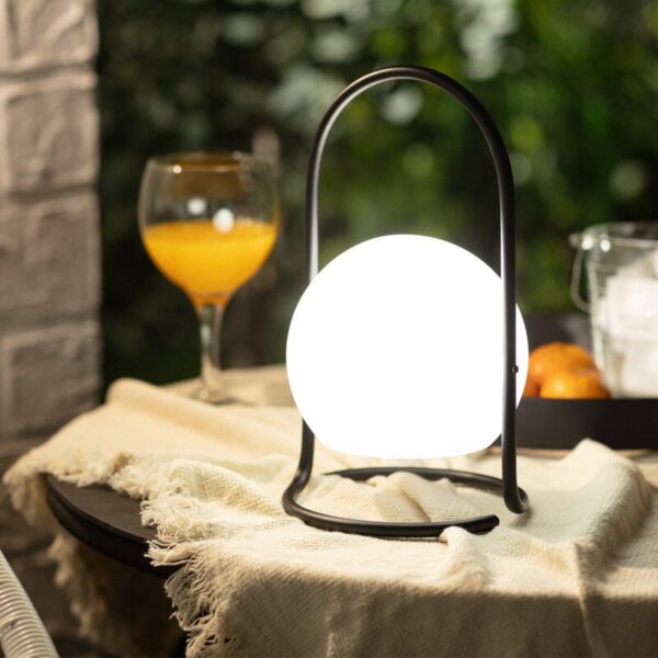 Draagbare tafellamp oplaadbaar - LED - bolvorm - 30 cm hoog - zwart - Afbeelding 4