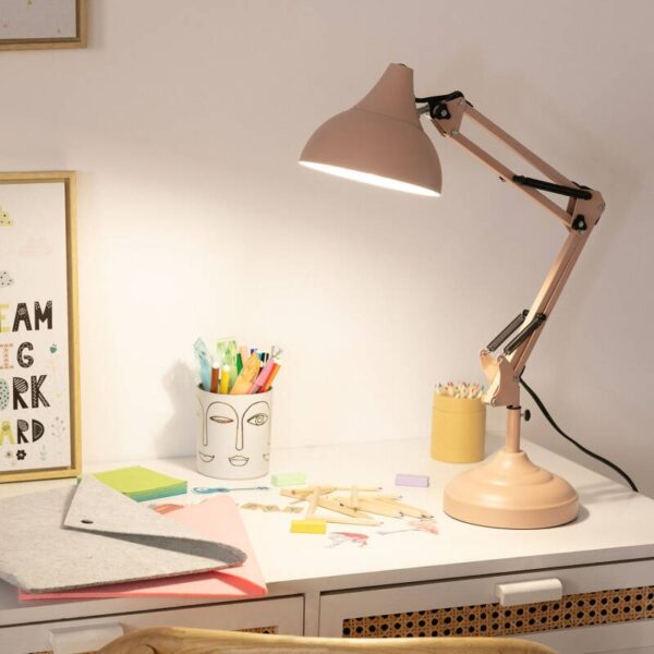 Industriële bureaulamp - E27 - metaal - verstelbaar - roze - Afbeelding 2