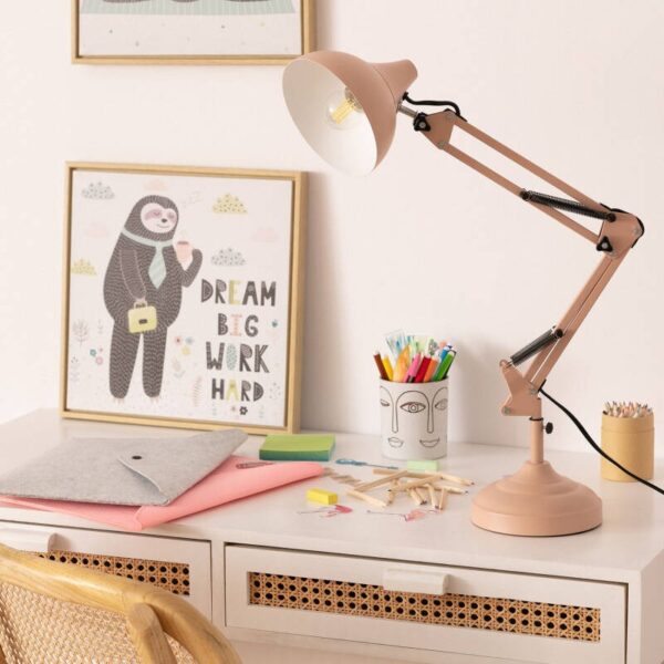 Industriële bureaulamp - E27 - metaal - verstelbaar - roze - Afbeelding 6