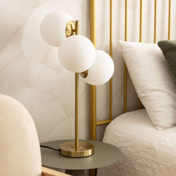 Luxe tafellamp 3 bollen - E27 - metaal - glas - 56 cm hoog - goud - Afbeelding 6