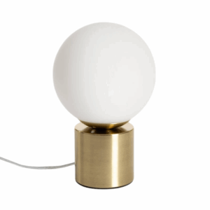 Luxe tafellamp opaalglas met E27 fitting, bolvorm, 25 cm hoog, goud