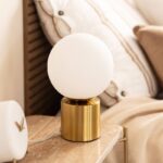 Luxe tafellamp opaalglas - E27 - bol - 25 cm hoog - goud - Afbeelding 6