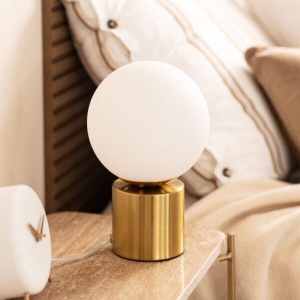 Luxe tafellamp opaalglas - E27 - bol - 25 cm hoog - goud - Afbeelding 6