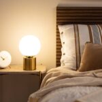 Luxe tafellamp opaalglas - E27 - bol - 25 cm hoog - goud - Afbeelding 2