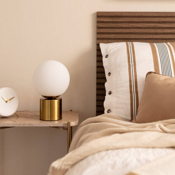 Luxe tafellamp opaalglas - E27 - bol - 25 cm hoog - goud - Afbeelding 4