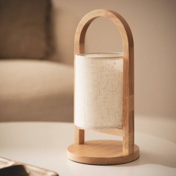 Scandinavische tafellamp hout - LED - oplaadbaar - 30 cm hoog - natuurlijk - Afbeelding 1