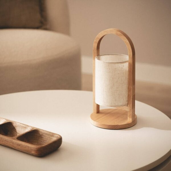 Scandinavische tafellamp hout - LED - oplaadbaar - 30 cm hoog - natuurlijk - Afbeelding 5