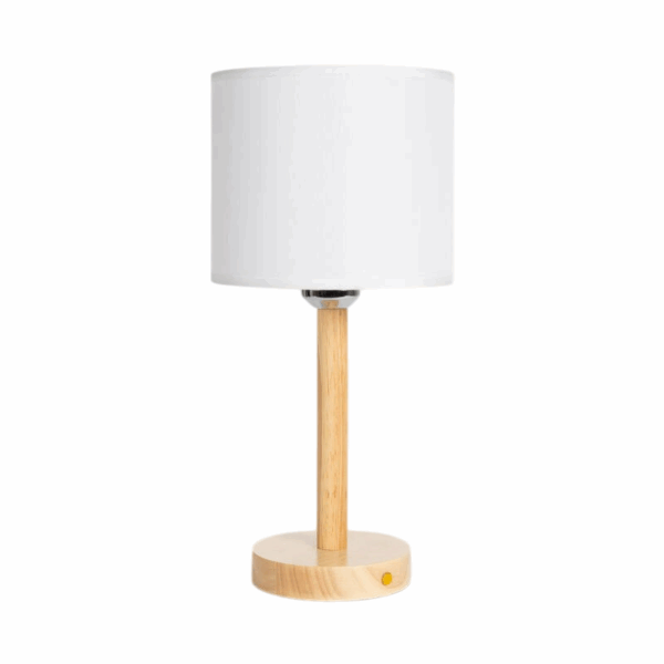 Scandinavische tafellamp hout witte kap LED oplaadbaar USB 26 cm