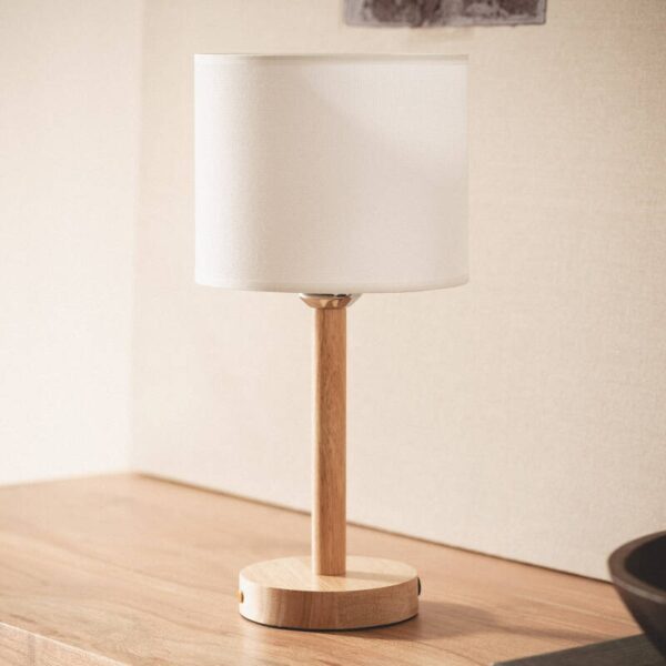 Scandinavische tafellamp - LED - oplaadbaar - 26 cm hoog - hout met witte kap - Afbeelding 4