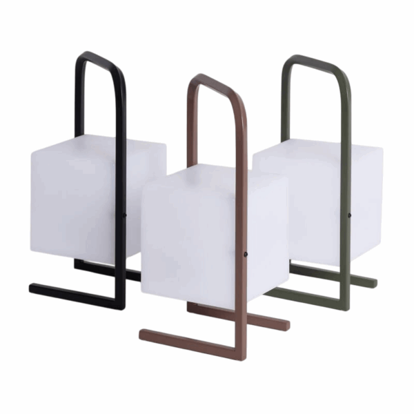 Tafellamp kubusvorm - LED - draagbaar - 28 cm hoog - khaki groen - Afbeelding 2
