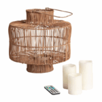Rotan tafellamp met LED kaarsen natuurlijk vlechtwerk sfeerverlichting 38 cm