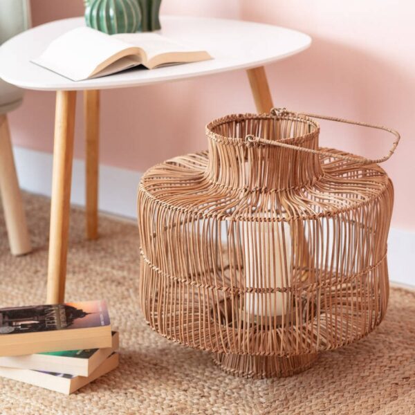 Tafellamp met afstandsbediening - rotan - met led kaarsen - 38 cm hoog -  natuurlijk vlechtwerk - Afbeelding 1