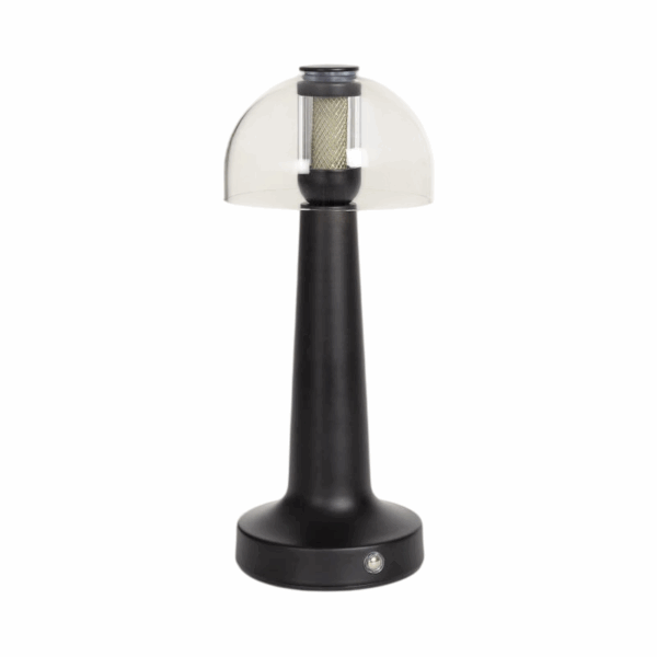 Vintage LED tafellamp zwart glas oplaadbaar dimbaar USB-C retro design 26 cm